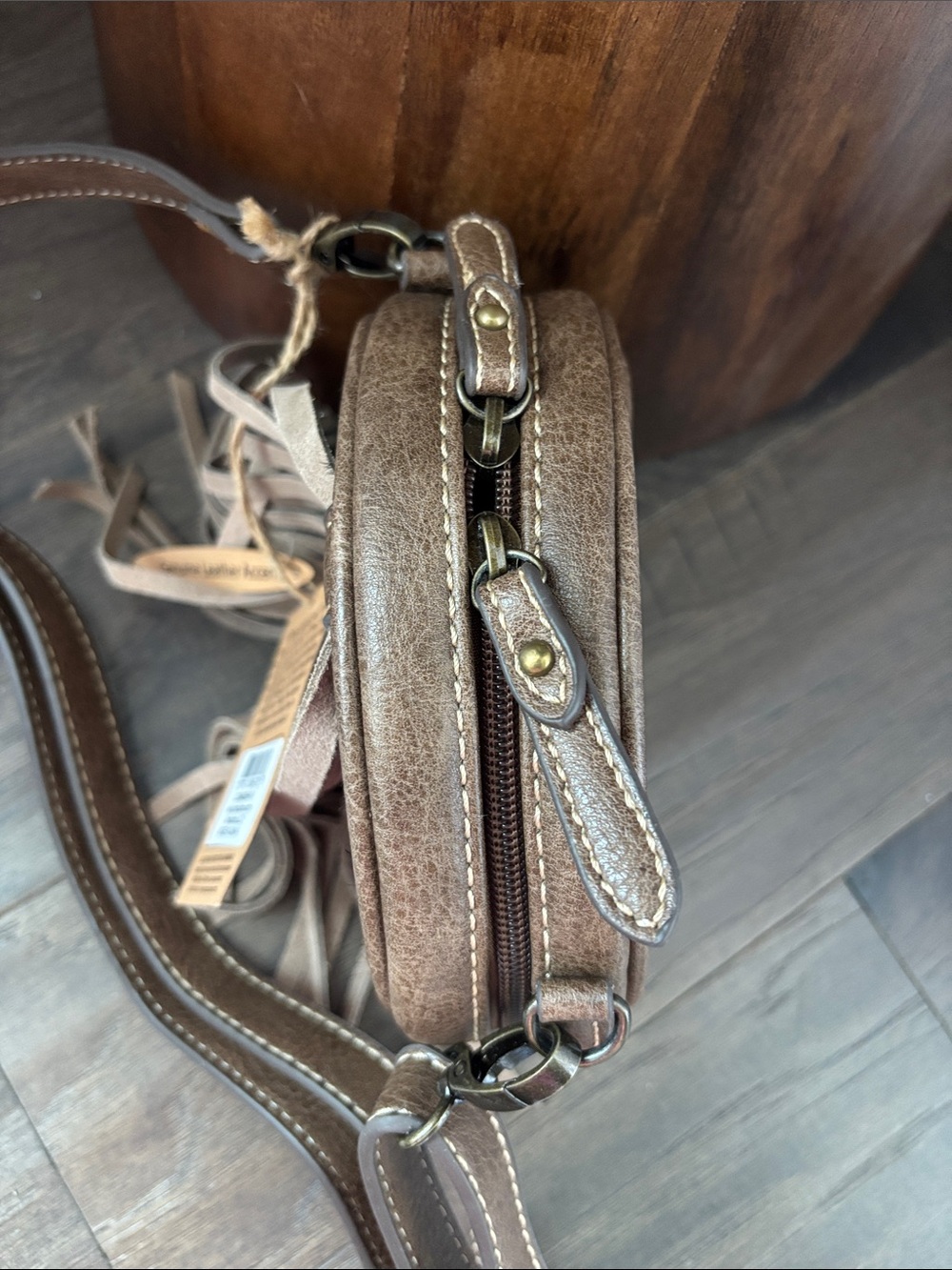 Tony Lama Genuine Leather accent,suede fringe.hair hide adjustable strap,canteen - Picture 4 of 13